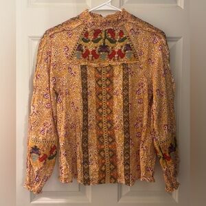 Maeve By Anthropologie Printed & Embroidered Boho 100% Cotton Blouse, Size 2